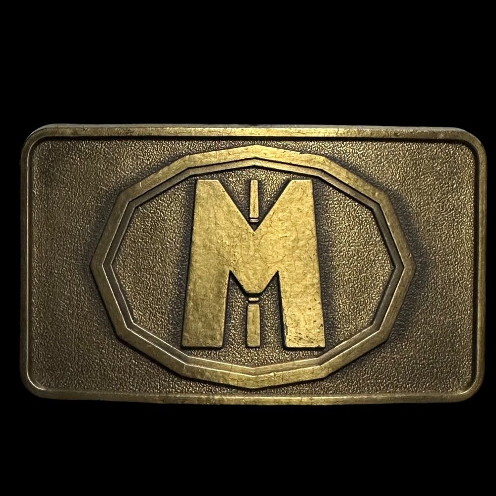 RJC gold/brass tone 4 x 2”  rectangle ”M” belt buckle